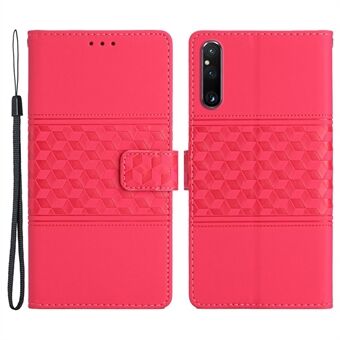 Telefoon Portemonnee Hoesje voor Sony Xperia 1 V, bedrukte Rhombus lederen Stand telefoonhoes