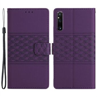 Telefoon Portemonnee Hoesje voor Sony Xperia 1 V, bedrukte Rhombus lederen Stand telefoonhoes