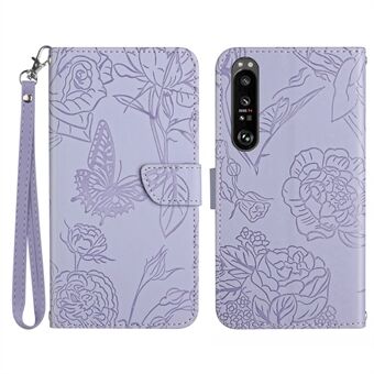 HT03 Voor Sony Xperia 1 V Skin-touch PU lederen flip telefoonhoes Stand portemonnee bedrukt patroon shell met riem