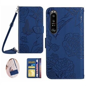 HT03 Telefoonhoesje voor Sony Xperia 1 V Stand Portemonnee PU-leer met vlinderbloemen bedrukte hoes met schouderriem