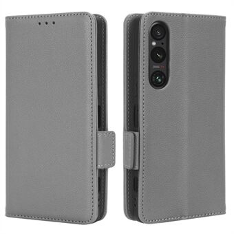 Telefoonhoes voor Sony Xperia 1 V Anti-drop Litchi Texture Stand PU-lederen portemonnee-hoes