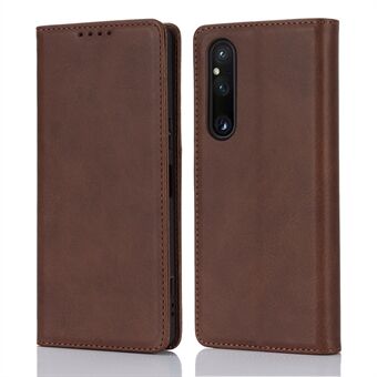 Voor Sony Xperia 1 V PU Leather Case Kalf Textuur Stand Portemonnee Telefoon Cover