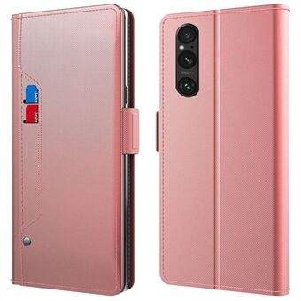 Voor Sony Xperia 1 V Schokbestendig Leren Hoes Spiegel Design Stand Kaarthouder Telefoonhoes