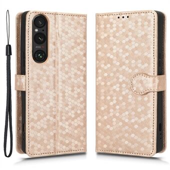 Leren hoes voor Sony Xperia 1 V, portemonnee met opgedrukt dot-patroon, mobiele Stand