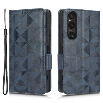 Voor Sony Xperia 1 V Mobiele Telefoon Cover Stand Portemonnee Bedrukte Driehoek PU Lederen Telefoon Case