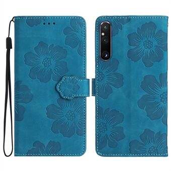 Voor Sony Xperia 1 V PU lederen bloemen bedrukte telefoonhoes Stand portemonnee schokbestendige telefoonhoes