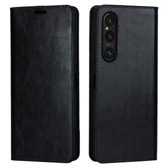 Voor Sony Xperia 1 V Stand Flip Portemonnee Crazy Horse Textuur Echt Koe Lederen Cover Telefoon Case