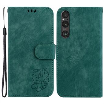 Voor Sony Xperia 1 V PU-lederen flip-telefoonhoesje met tijgerpatroon bedrukte Stand portemonnee-cover