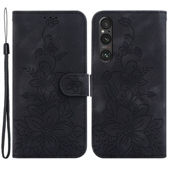 Voor Sony Xperia 1 V Portemonnee Stand Telefoonhoes Bedrukt Lily Flower Schokbestendige PU lederen hoes