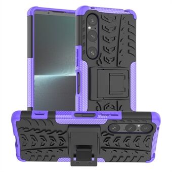 Voor Sony Xperia 1 V Bandenpatroon PC+TPU Telefoonhoesje met Standaard Schokbestendige Mobiele Telefoonhoes