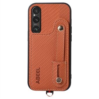 ABEEL Stijl 03 Carbon Fiber Textuur PU+TPU hoesje voor Sony Xperia 1 V met RFID-blokkering, kaarthouder en standaard voor telefoon.