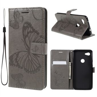 KT Imprinting Flower Series-2 Imprint Butterfly Leren Portemonnee Mobiele Hoesje voor Google Pixel 3a