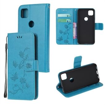 Imprint Butterfly Flower PU Leren Hoesje met Bandje voor Google Pixel 4a