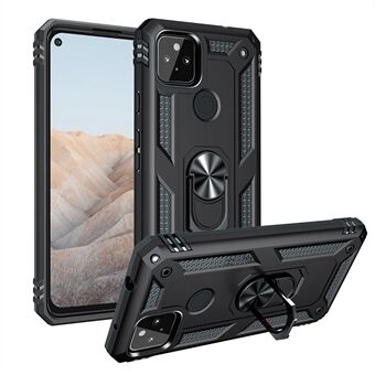 Hybride PC + TPU hoesje met vingerhouder en standaard tegen vallen voor Google Pixel 5a.