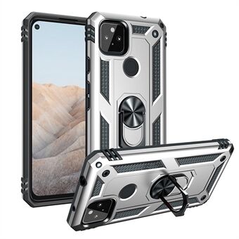 Hybride PC + TPU telefoonhoes met vingerring standaard ter voorkoming van vallen voor Google Pixel 5a.