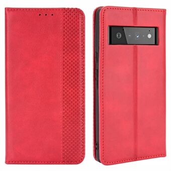 Vintage-stijl auto-absorberende leren portemonnee met standaard telefoonhoesje voor Google Pixel 6 Pro