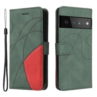 KT Leather Series-1 Twee-kleuren Splicing PU Leren Portemonnee Hoesje met Flip Stand en Polsband voor Google Pixel 6.