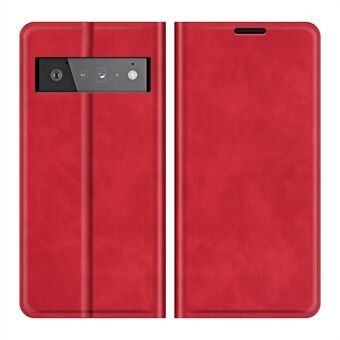 Folio Flip-stijl Huid-aanrakende Auto-absorberende PU Leren Portemonnee Schokbestendig Stand Beschermhoes voor Google Pixel 6 Pro