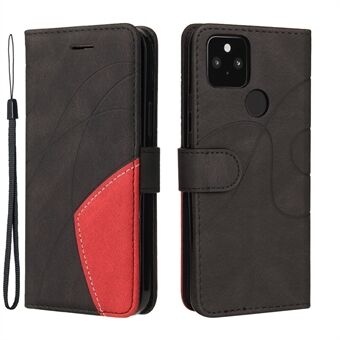 KT Leather Series-1 Dual-Color Contrast PU Leren Portemonnee Stand Case Hoesje met Polsbandje voor Google Pixel 5 XL - Zwart