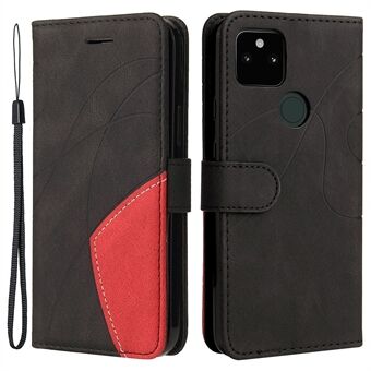 KT Leather Series-1 Volledige Bescherming PU Leren Hoesje voor Google Pixel 5a 5G, Stand Flip Bi-color Splicing Portemonnee Telefoonhoesje met Riem.