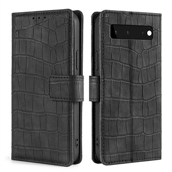 Voor de Google Pixel 6 telefoon is er een Flip Cover met ondersteunende standaard, ontworpen met krokodillentextuur en portemonnee van leer.