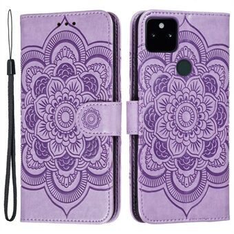 Imprint Mandala Flower Stand Leren Hoesje met Bandje voor Google Pixel 5a 5G.