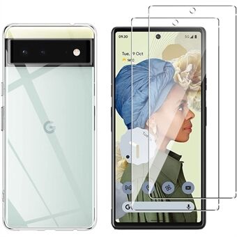 Heldere Soft TPU Anti-Vingerafdruk Beschermhoes met 2 stuks Gehard Glas Screenprotector voor Google Pixel 6.