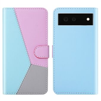 Stijlvolle driekleurige splicing ontwerp standaard portemonnee volledige bescherming lederen hoesje voor Google Pixel 6