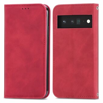 Vintage Texture Skin-touch PU Leather Stand Flip Magnetische Absorptie Telefoonhoes met Kaartsleuven voor Google Pixel 6 Pro.