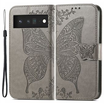 Stijlvolle Portemonnee Telefoonhoesje met Vlinder Bloemenpatroon en Standfunctie, Leren Cover voor Google Pixel 6.