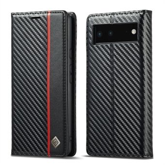 LC.IMEEKE Portemonnee-ontwerp telefoonhoesje van koolstofvezeltextuur, krasbestendig, met standaard voor de Google Pixel 6.