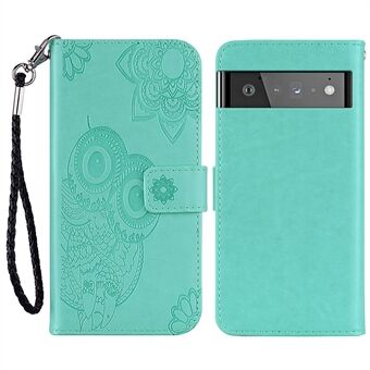 Krasbestendige Flip Telefoonhoes met Owl Flower Patroon Bedrukte Leren Portemonnee Hoesje voor Google Pixel 6 Pro