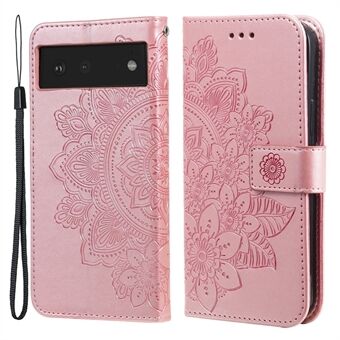 Praktische Flip Shell met bedrukt bloemenpatroon van TPU+PU lederen standaard portemonnee hoesje met koord voor Google Pixel 6