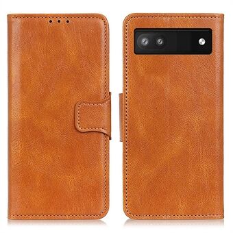 PU-leren portemonnee standaardhoes met gekreukte paardenleer textuur, schokbestendige telefoonhoes voor Google Pixel 6a.