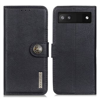 KHAZNEH Textured PU Leather Magneet Beschermhoes Boekstandaard TPU Binnenzijde Portemonneeflap voor Google Pixel 6a.