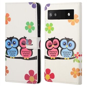 Patroonafdrukken TPU + PU leren standaard magnetische sluiting flip case met kaartsleuven en geldvak voor Google Pixel 6a