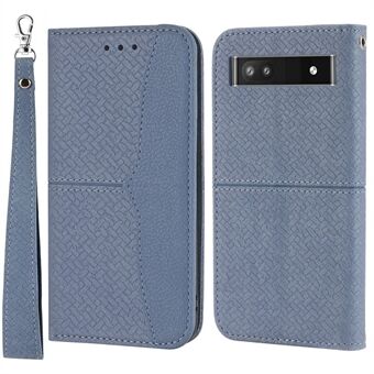 [Kom met polsbandje] Modieuze magnetische flip telefoonhoes geweven textuur portemonnee lederen hoes met standaard voor Google Pixel 6a.