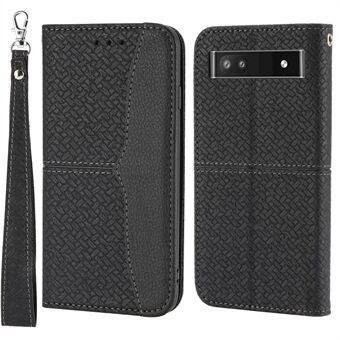 [Kom met polsbandje] Modieuze magnetische flip telefoonhoes geweven textuur portemonnee lederen hoesje met standaard voor Google Pixel 6a