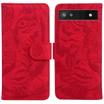 Voor de Google Pixel 6a Drop-proof Imprinting Tiger Pattern Flip Leather Case Protective Phone Cover met ondersteunende standaard en portemonnee.