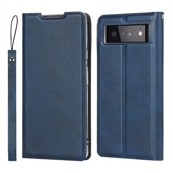 Voor Google Pixel 6 Pro Textured PU lederen hoesje met kaarthouder, standaard, magnetisch en automatisch aanhechtingsbescherming met riem.