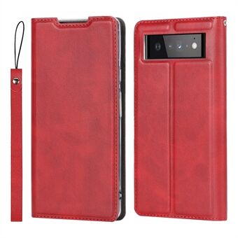 Voor de Google Pixel 6 Pro. Een textuur PU lederen hoesje met kaarthouder, standaard, magnetische sluiting en beschermende cover met strap.