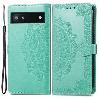 Telefoon Flip Cover voor Google Pixel 6a met reliëf Mandala-bloem, zacht PU-leer, portemonnee met bandje