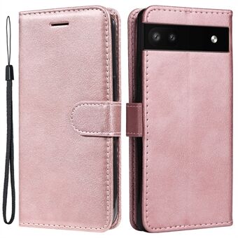 KT Leather Series-2 Stand Wallet Telefoonhoesje voor Google Pixel 6a 5G, PU-leer + TPU Volledige Beschermingshoes met Polsband