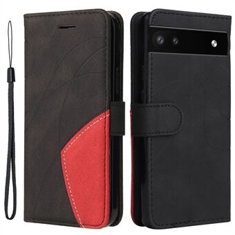 Voor de Google Pixel 6a 5G KT Leather Series-1 Dual-color Splicing Phone Leather Case Stand Wallet Cover with Wrist Strap (Voor de Google Pixel 6a 5G KT Lederen Serie-1 Telefoonhoesje met dubbele kleurinzet, sta-functie, portemonnee en polsband).