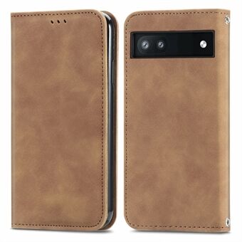 Voor de Google Pixel 6a Vintage Leren Boekstandaard Hoesje Huid-Touch Gevoel Magneet Automatisch Absorberende Folio Cover met Kaartsleuven.