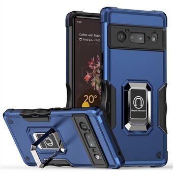 Voor de Google Pixel 6 Pro Schokbestendige TPU+PC Anti-Kras Achterkant Hoesje met Magnetische Ringhouder
