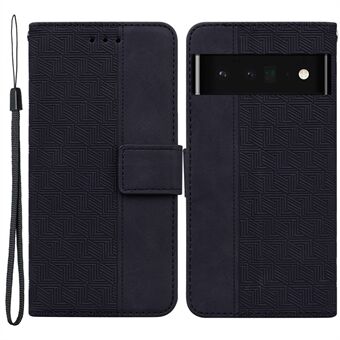Voor de Google Pixel 6 Pro is er een Imprinted Geometry Pattern Flip Wallet Cover Stand Wallet Magnetic Closure PU Leather Phone Case met Strap verkrijgbaar.