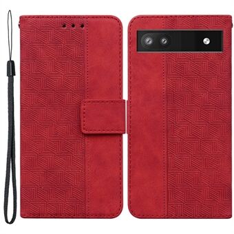 Voor Google Pixel 6a Geometrie Ingedrukte Portemonnee Telefoonhoes met Opvouwbare Stand en PU Leren Flip Cover met Bandje.