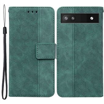 Voor de Google Pixel 6a: Een telefoonhoesje met geometrisch patroon, portemonneeontwerp, inklapbare standaard, gemaakt van PU-leer en voorzien van een band.