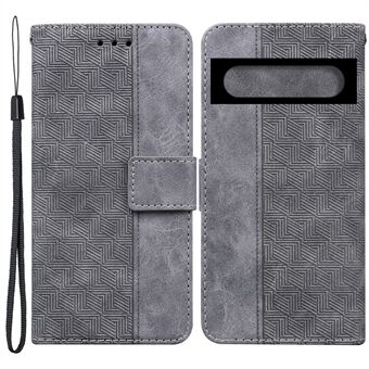 Voor Google Pixel 7 Pro PU Leren Hoesje met geometrisch patroon, ingedrukt telefoonhoesje met portemonnee, standaard en anti-val beschermhoes met riem.